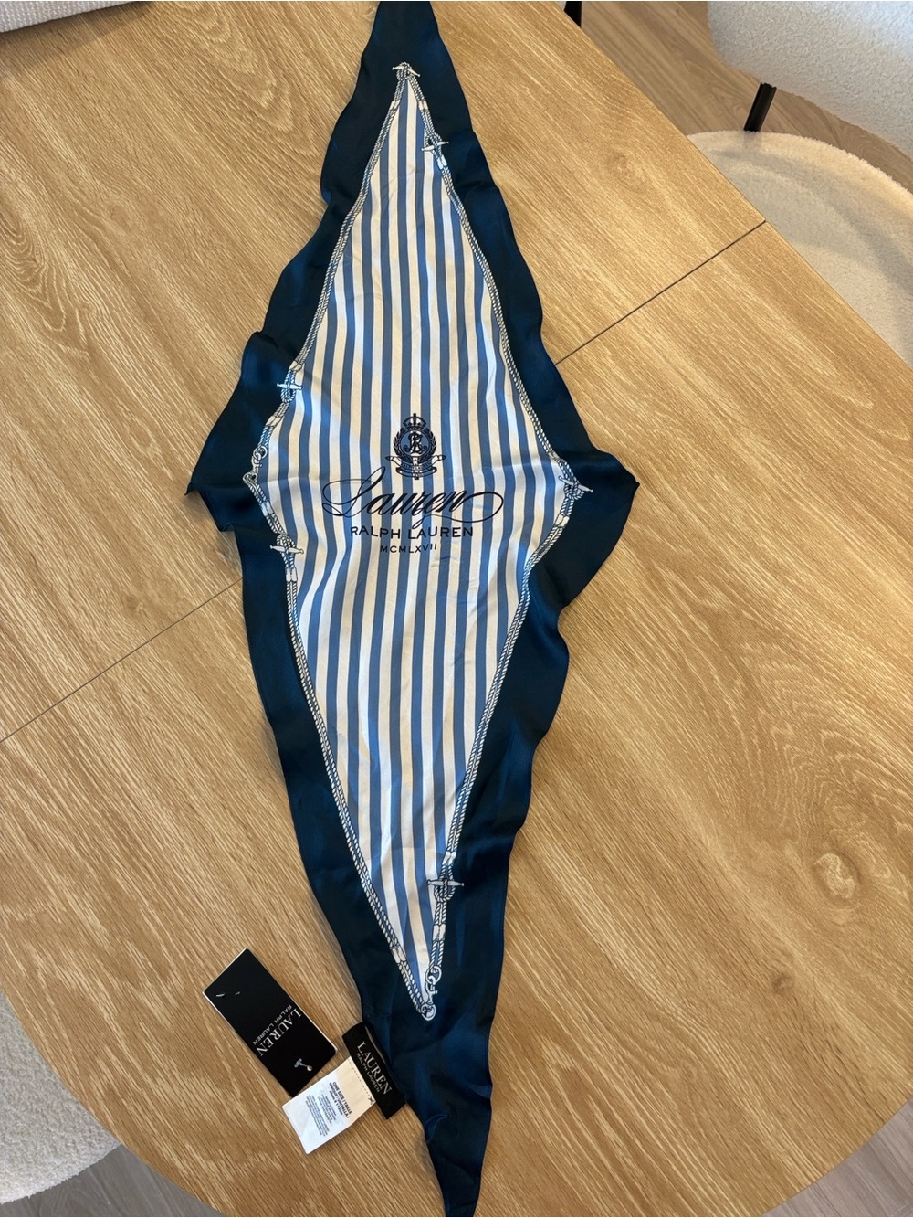 Ralph Lauren Navy and Light Blue Striped Silk Scarf - Picture 4 of 4